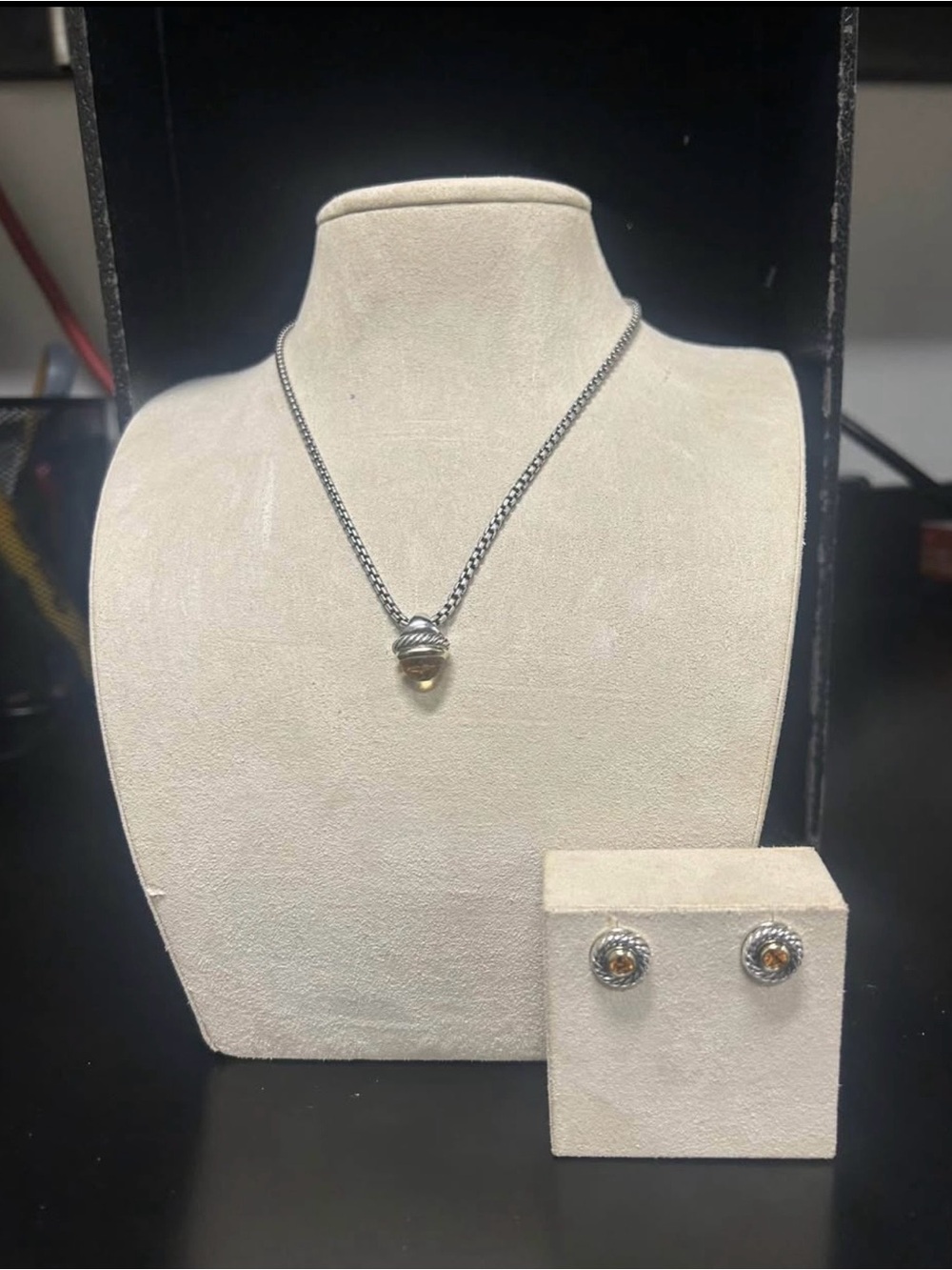 David Yurman Necklace & Stud Earring Yellow Citrine ,Sterling Silver 14k accents